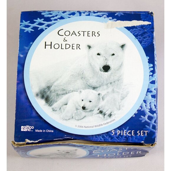 Polar Bear & Cub Coasters & Holder Set 2006 Giftco National Wildlife Federation - Picture 5 of 9